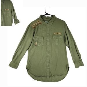 Panhandle Roughstock Shirt‎ S Womens Army Green Roll Tab Western Aztec Cowboy